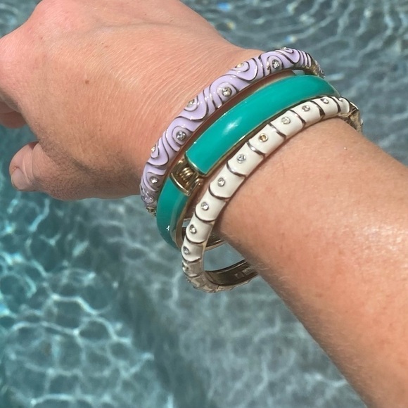 THREE Sequir bangle bracelets designer Gold White Green Purple Enameled - Picture 10 of 10